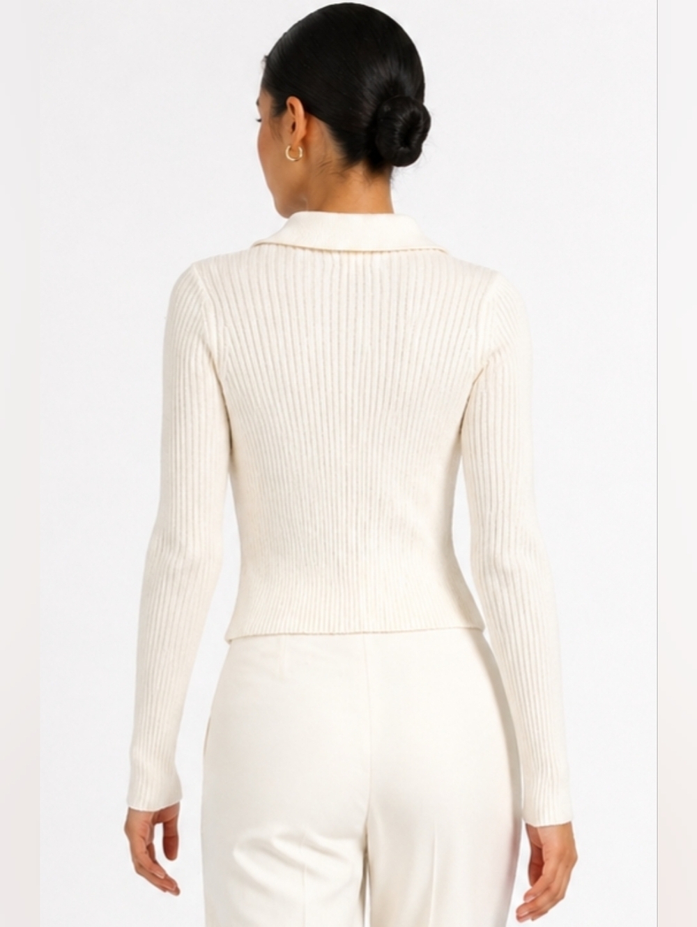 Aeropostale Cream Ribbed Zip-Up V-Neck Sweater.  Size S. - Picture 3 of 7
